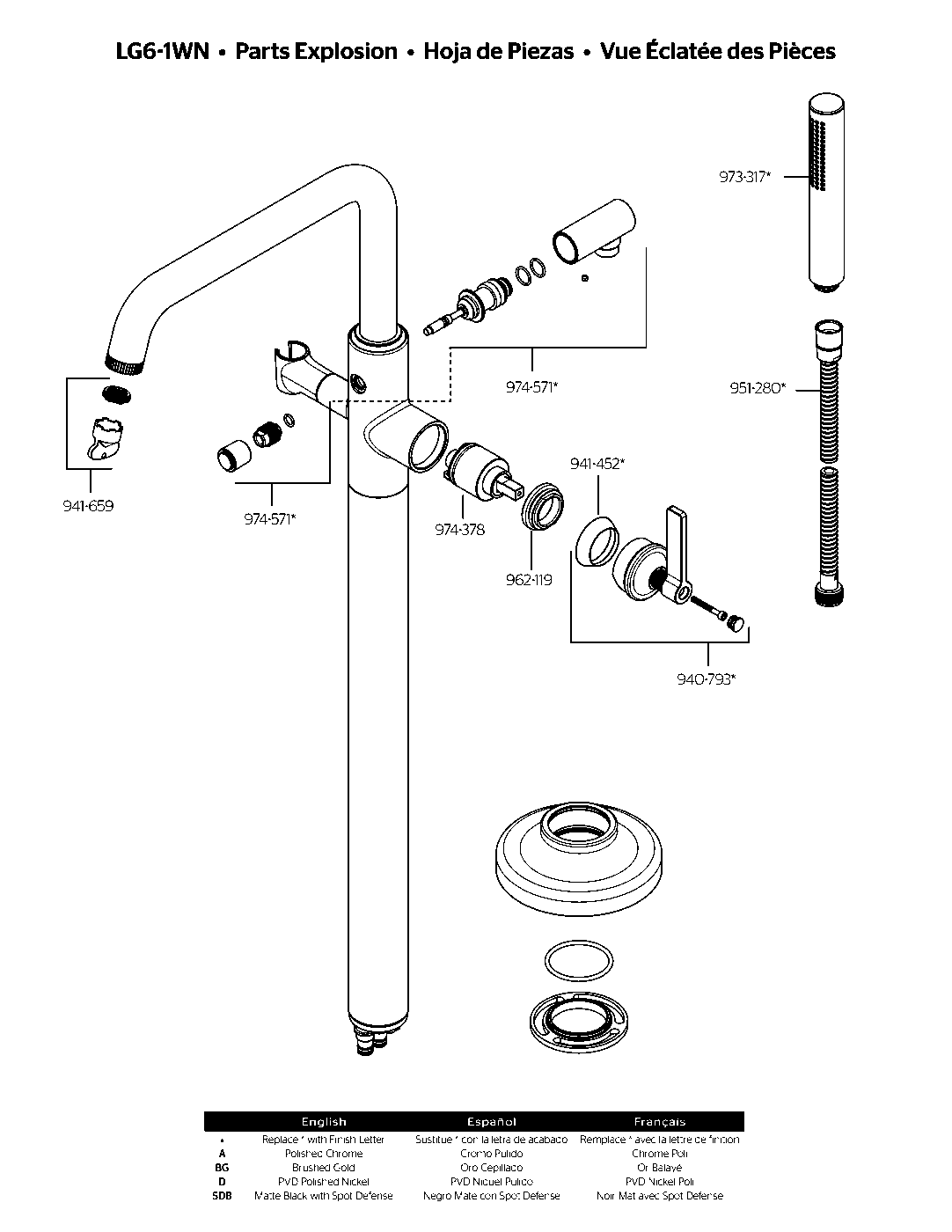 Winter Park Tub Filler with Hand Shower exploded parts diagram