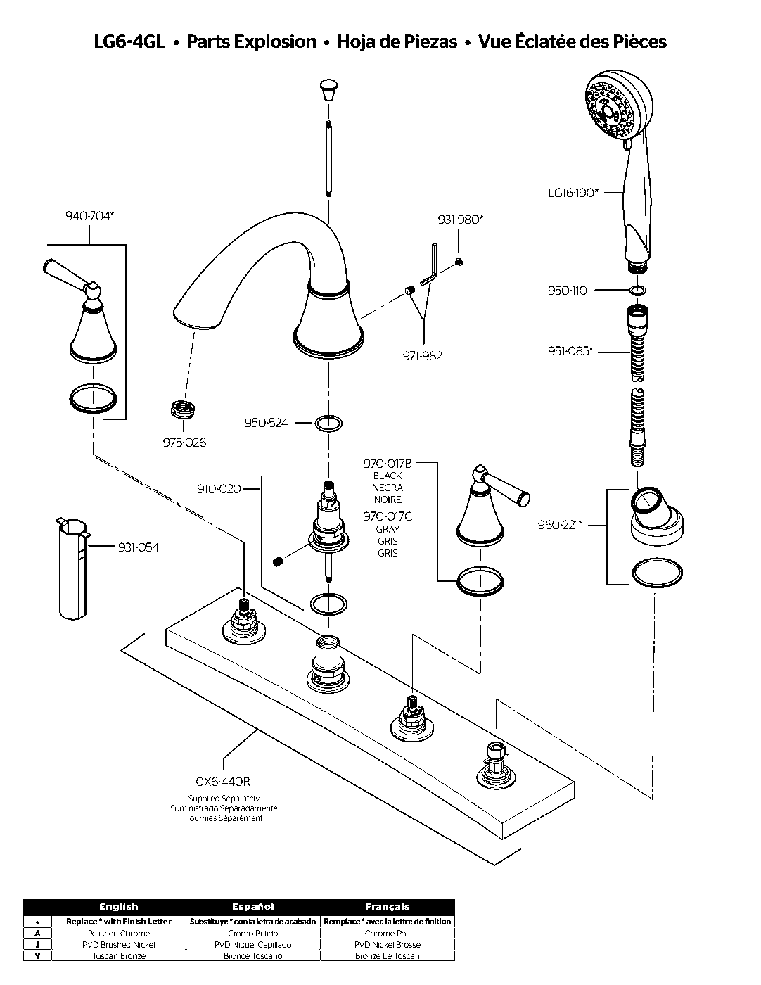 Saxton 2-Handle Roman Tub Trim Kit exploded parts diagram
