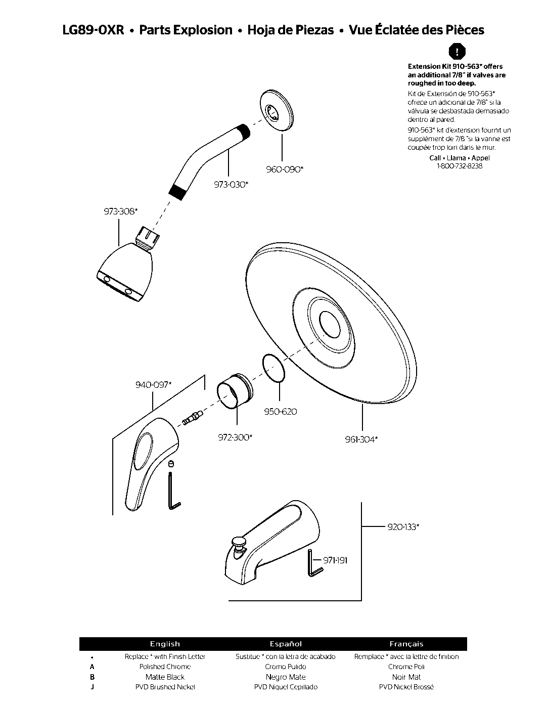 Pfirst Series Tub & Shower Remodel Trim parts diagram