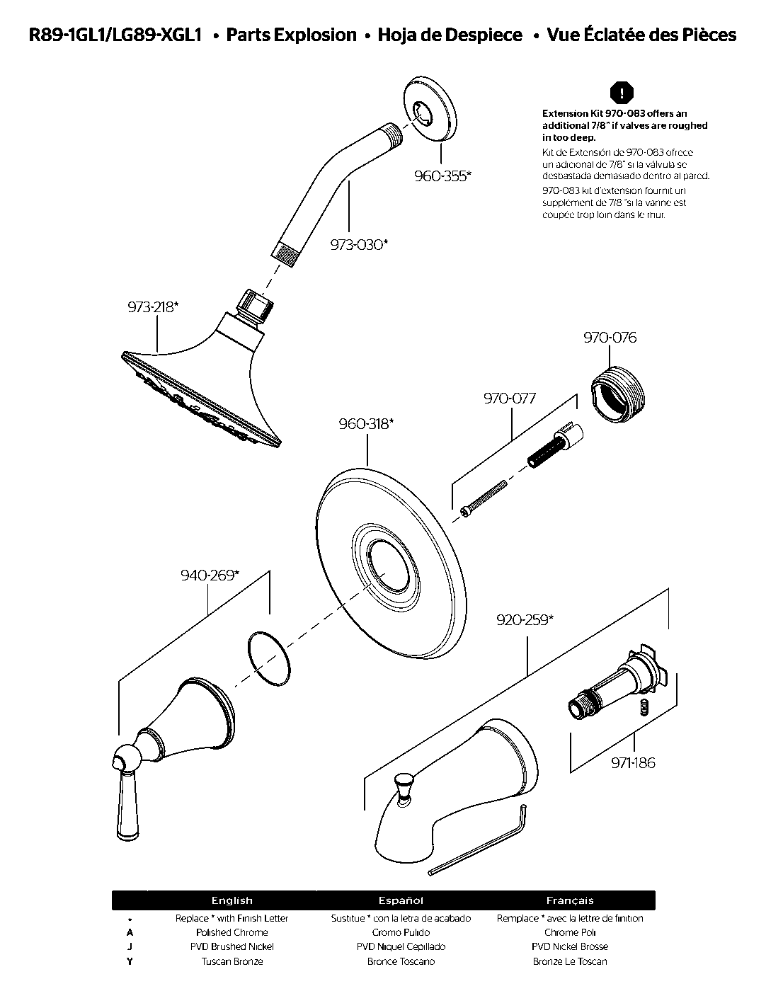 Saxton 1-Handle Shower Only Trim Kit exploded parts diagram