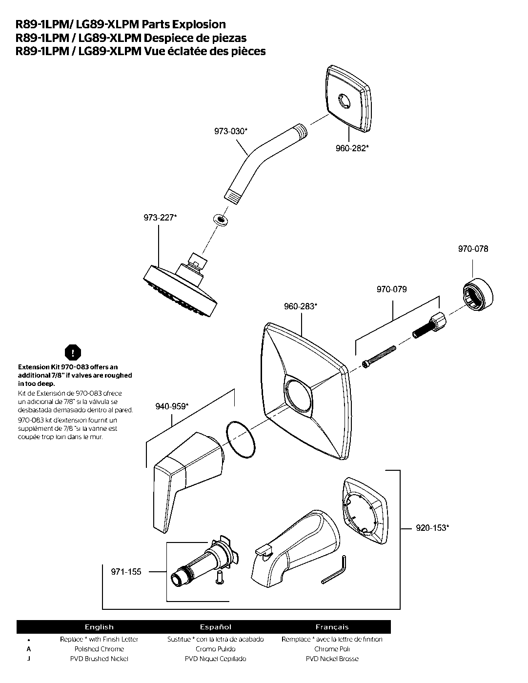 Arkitek 1-Handle Tub & Shower Trim Kit exploded parts diagram