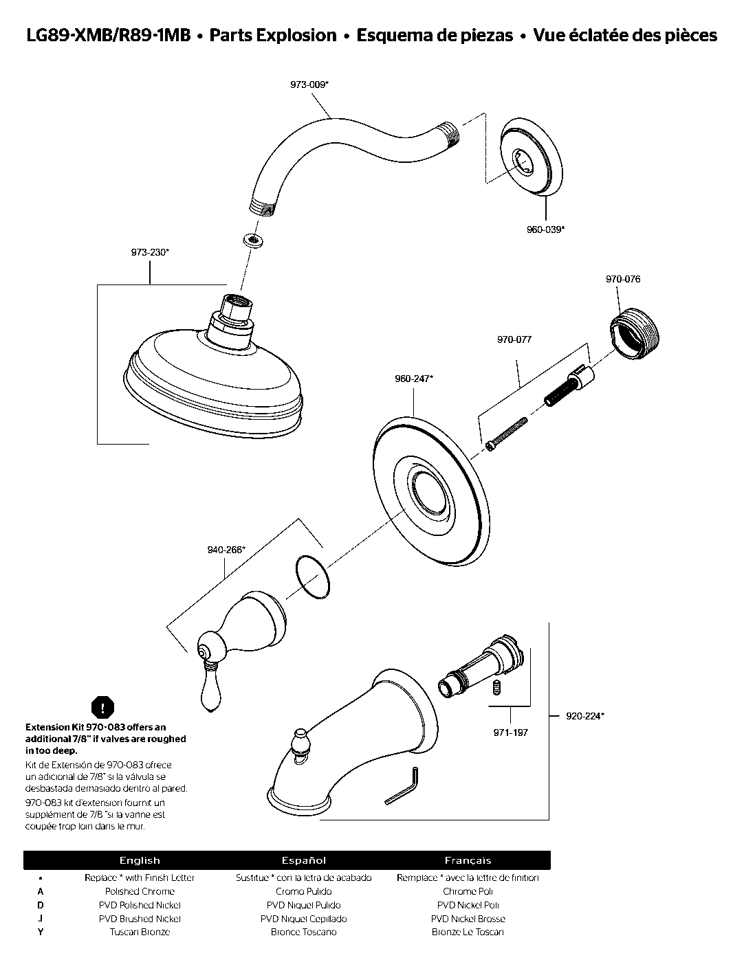 Marielle 1-Handle Shower Only Trim Kit parts diagram