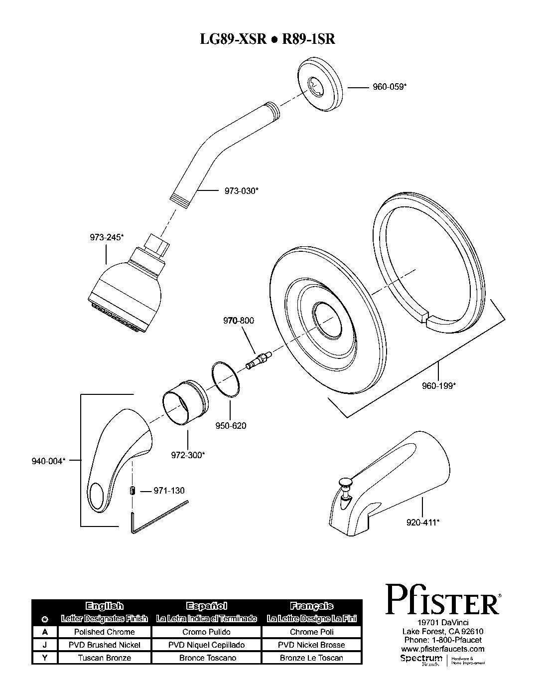 Serrano 1-Handle Tub & Shower Trim Kit parts diagram