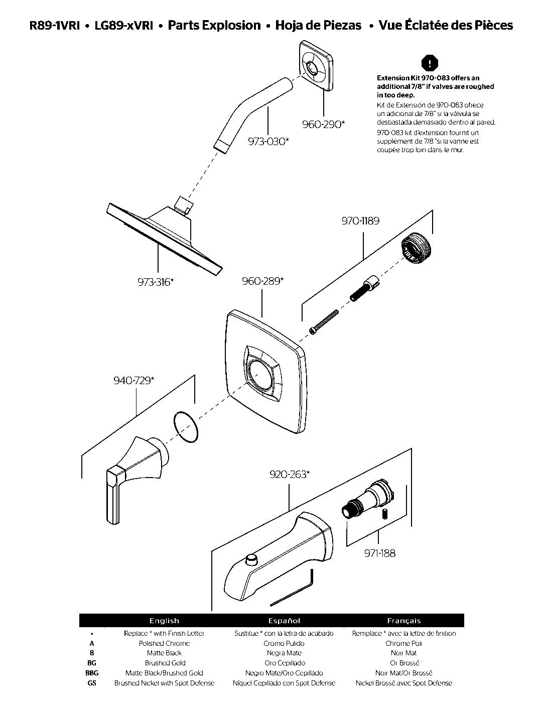 Vaneri Valve Only Trim parts diagram