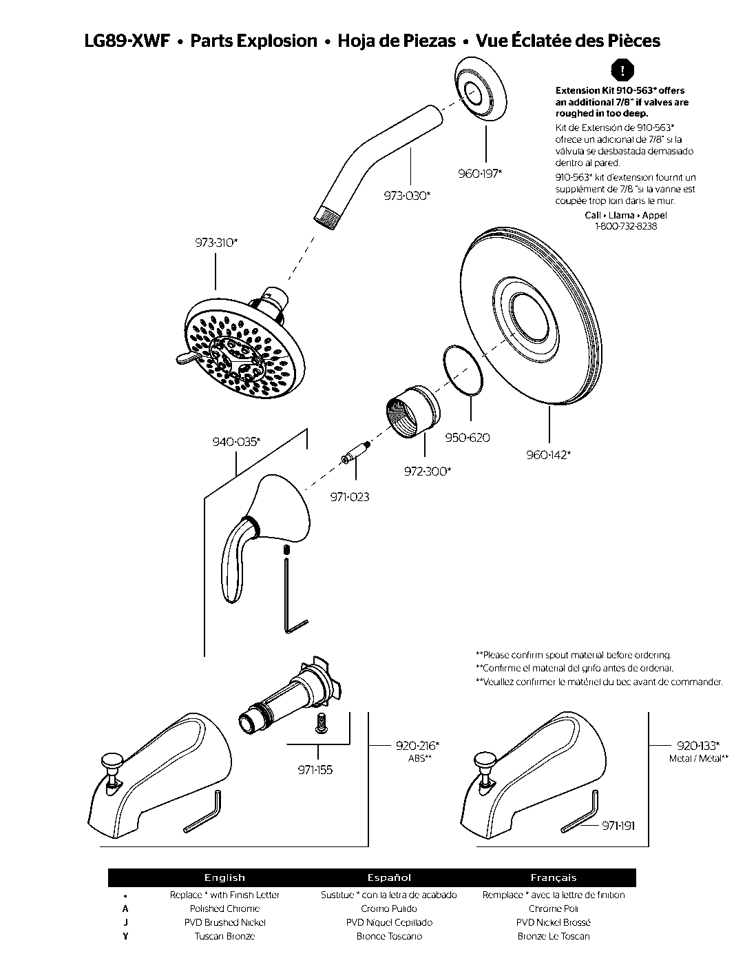 Winfield 1-Handle Tub & Shower Trim Kit exploded parts diagram