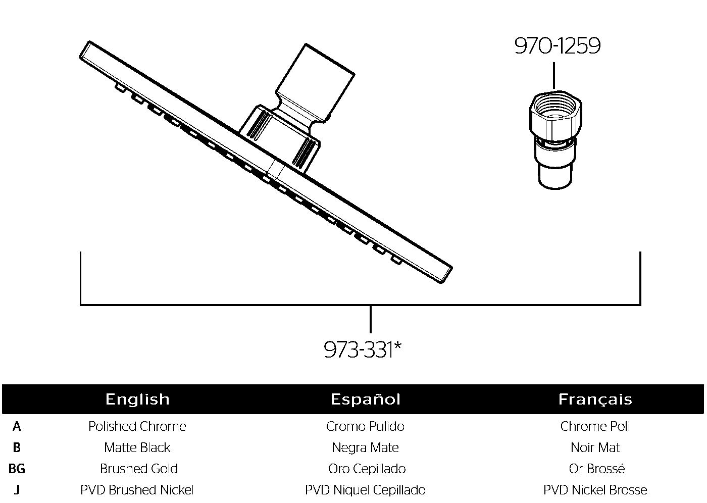 Pfirst Modern Raincan Showerhead exploded parts diagram