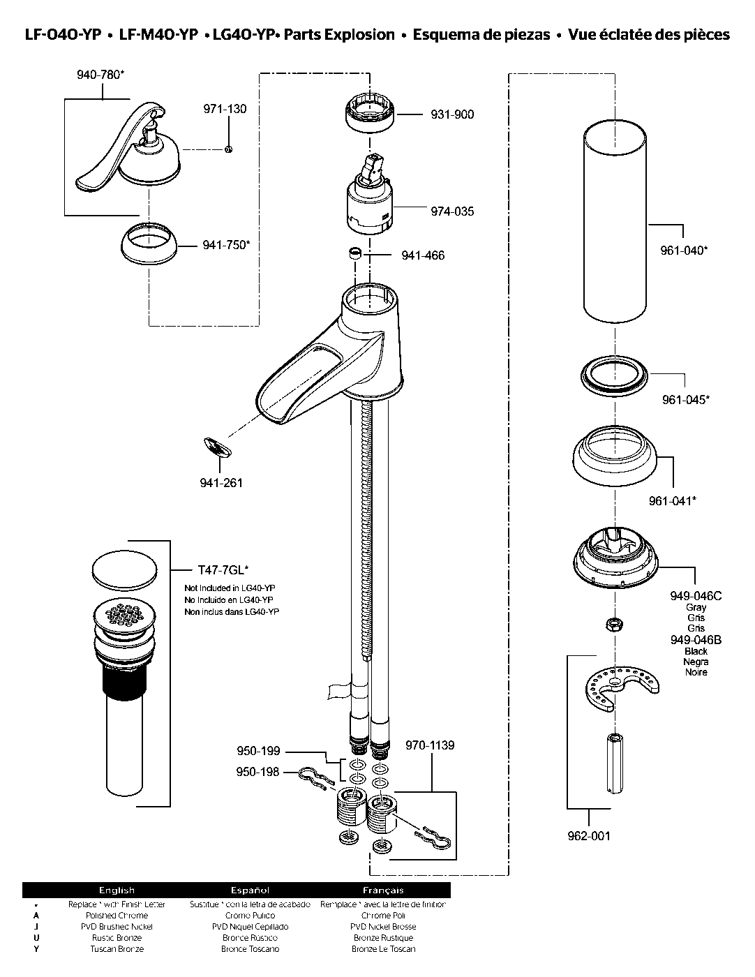 Ashfield Single Control Vessel Bathroom Faucet parts diagram