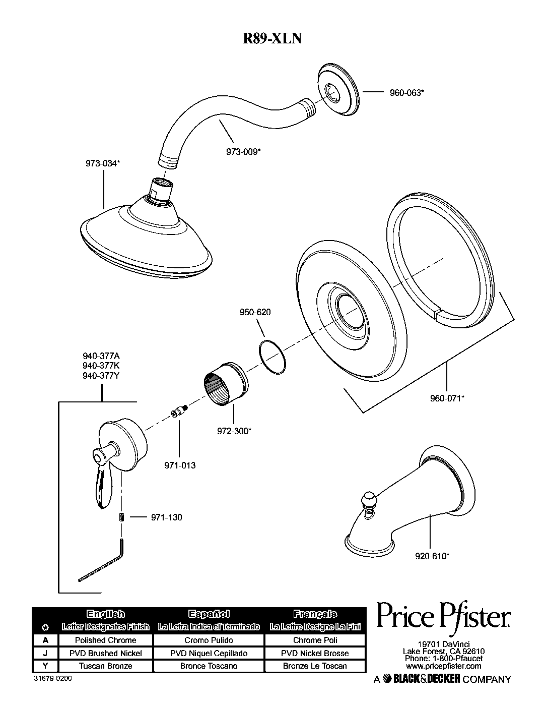 Langston 1-Handle Tub & Shower Trim with Valve parts diagram