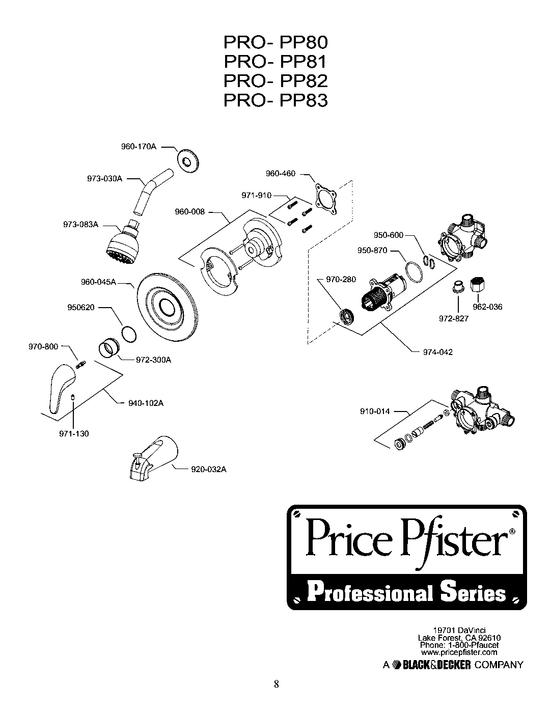 Pro Series 1-Handle Shower Only Faucet parts diagram