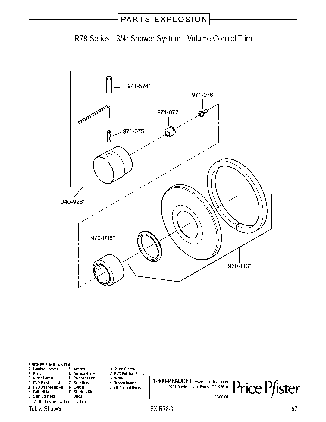 Pfister Valve Only Trim Kit parts diagram