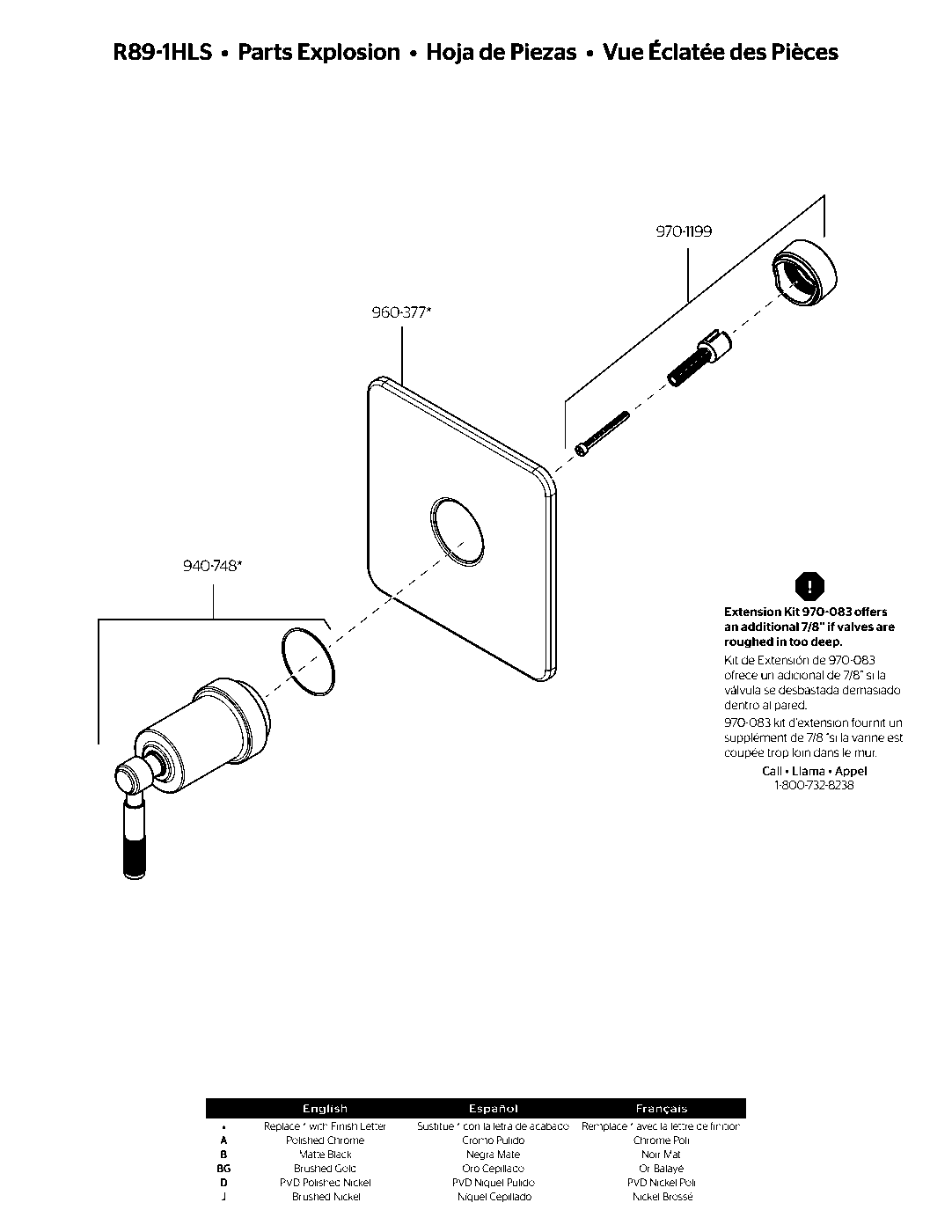 Hillstone 1-Handle Tub & Shower Valve Only Trim exploded parts diagram