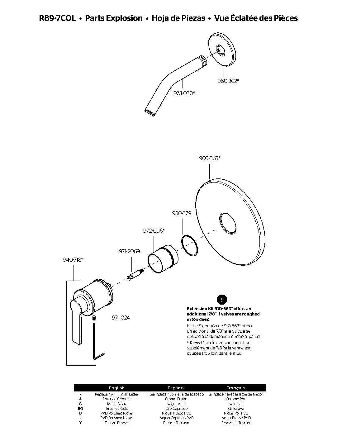 Colfax 1-Handle Shower Only Trim exploded parts diagram