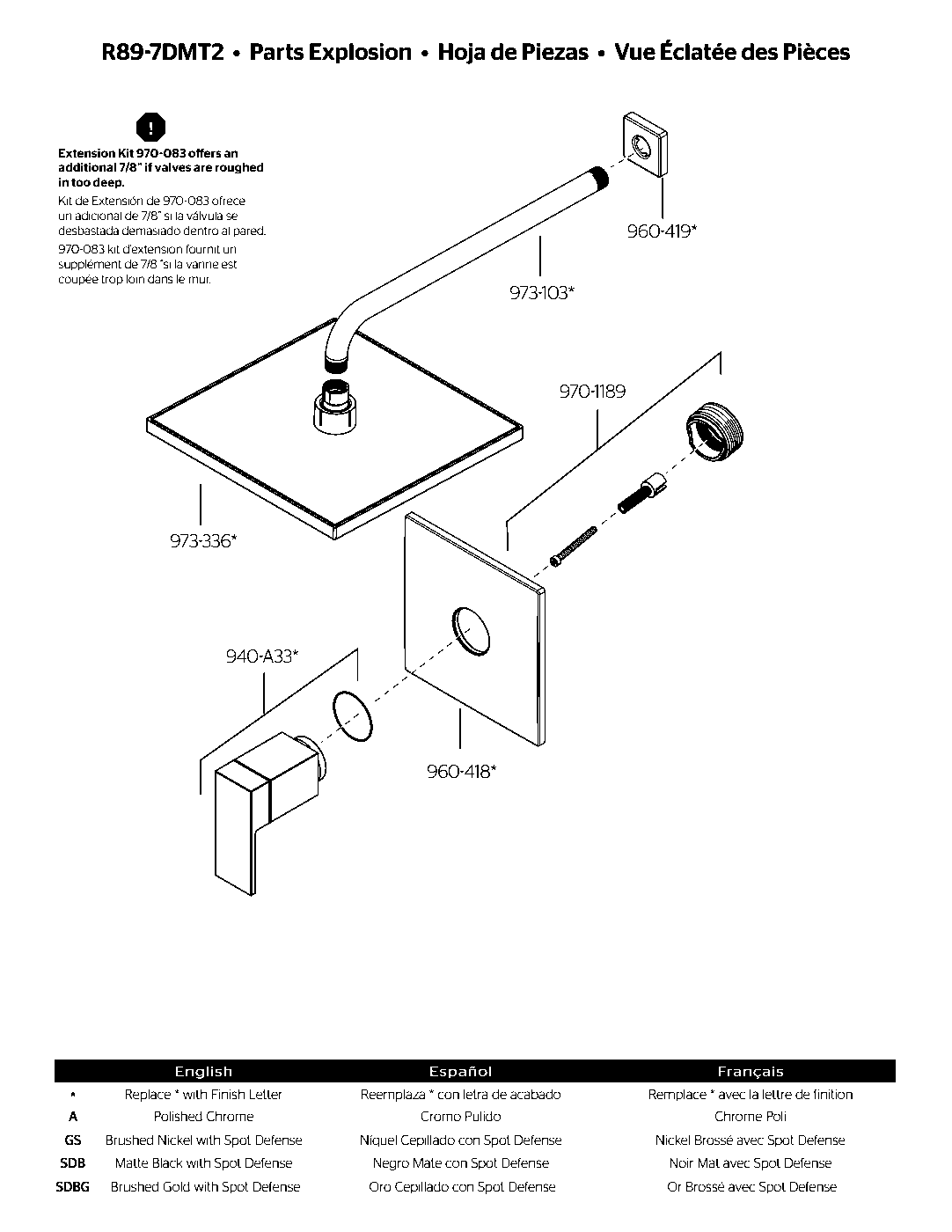 Dumont Shower Only Trim Kit parts diagram