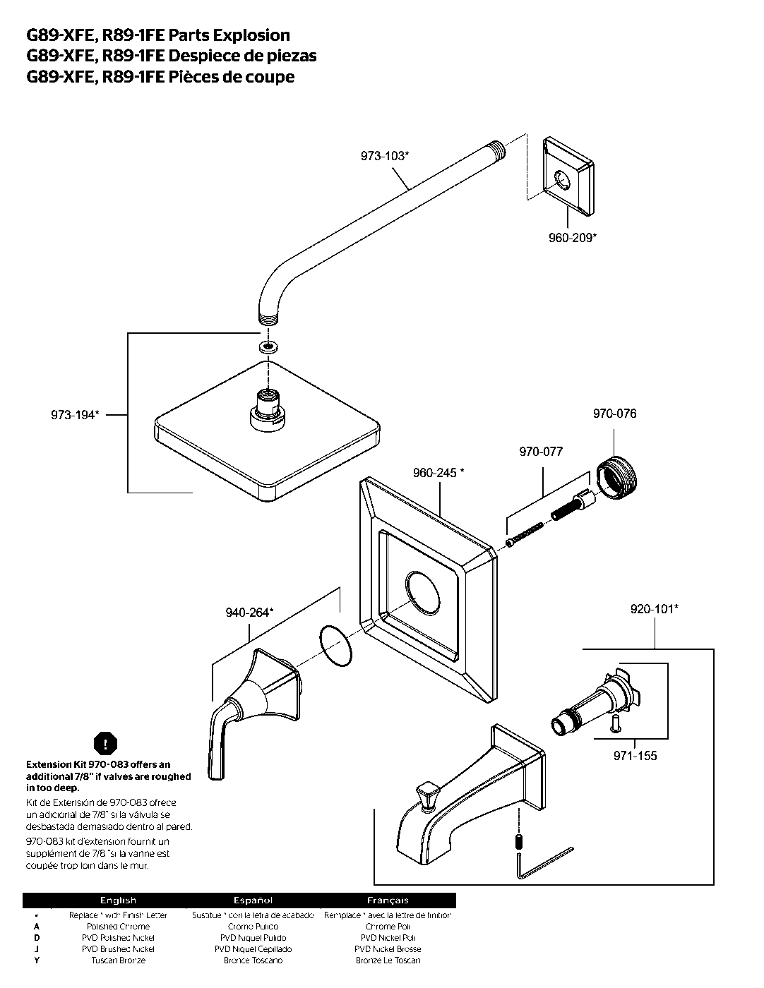 Park Avenue 1-Handle Shower Only Trim Kit parts diagram