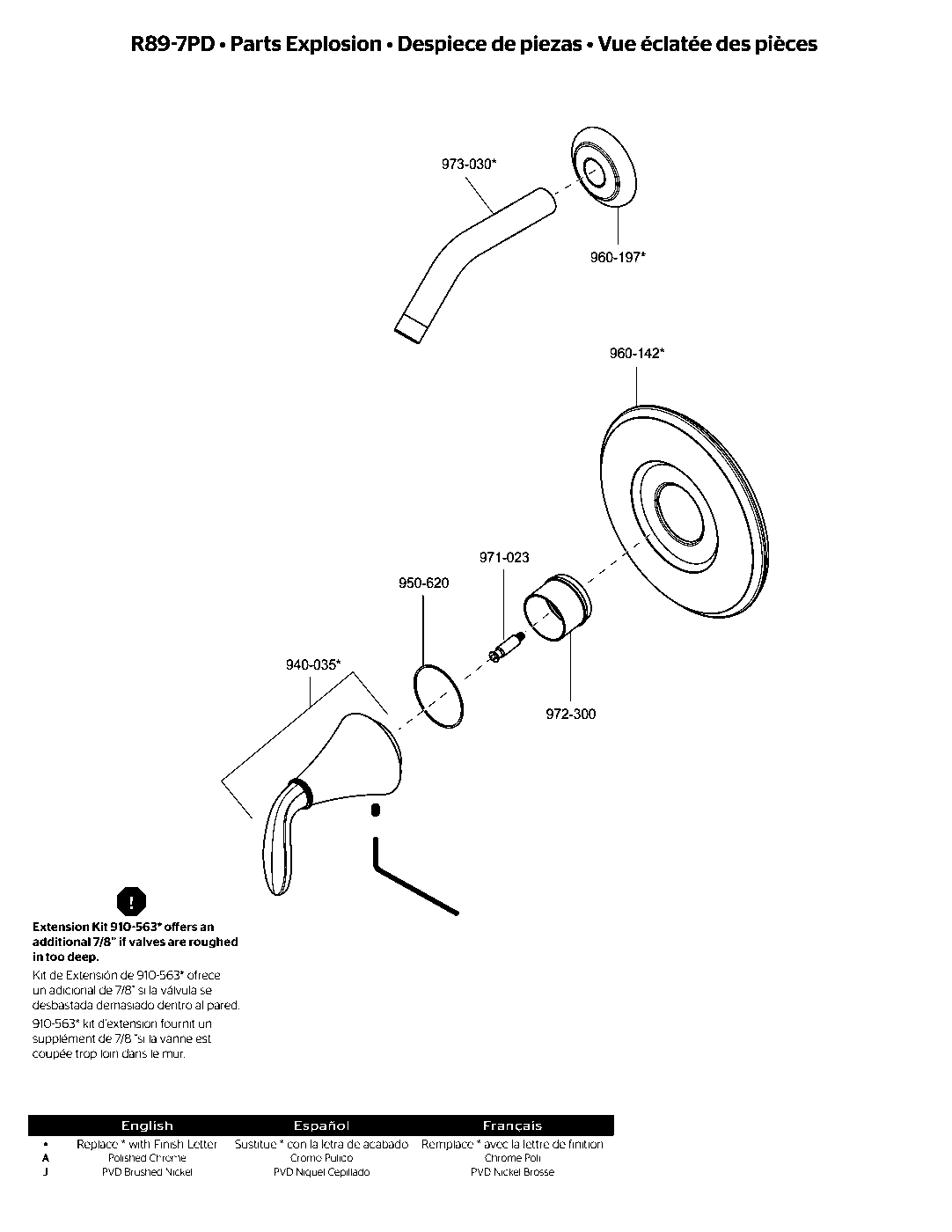Pasadena 1-Handle Shower Only Trim Kit exploded parts diagram