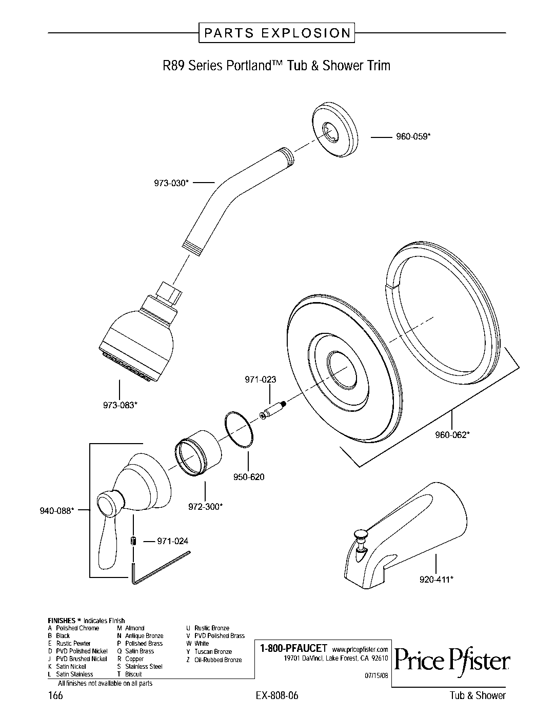 Portland 1-Handle Shower Only Trim Kit parts diagram