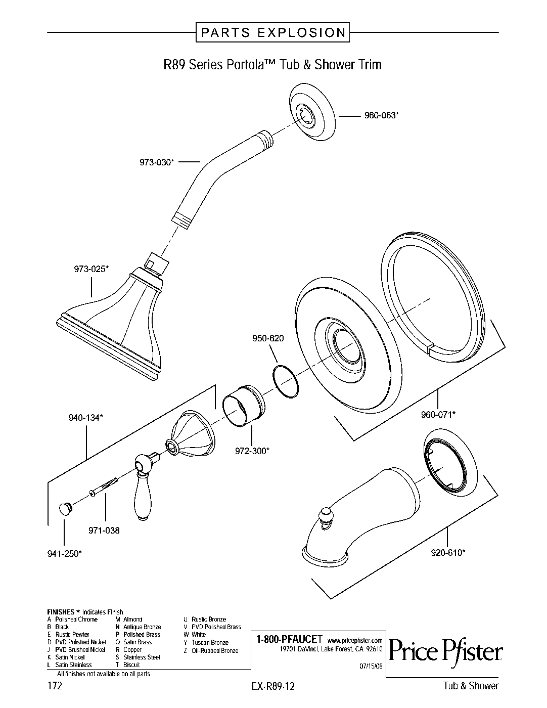 Portola 1-Handle Tub & Shower Trim Kit parts diagram