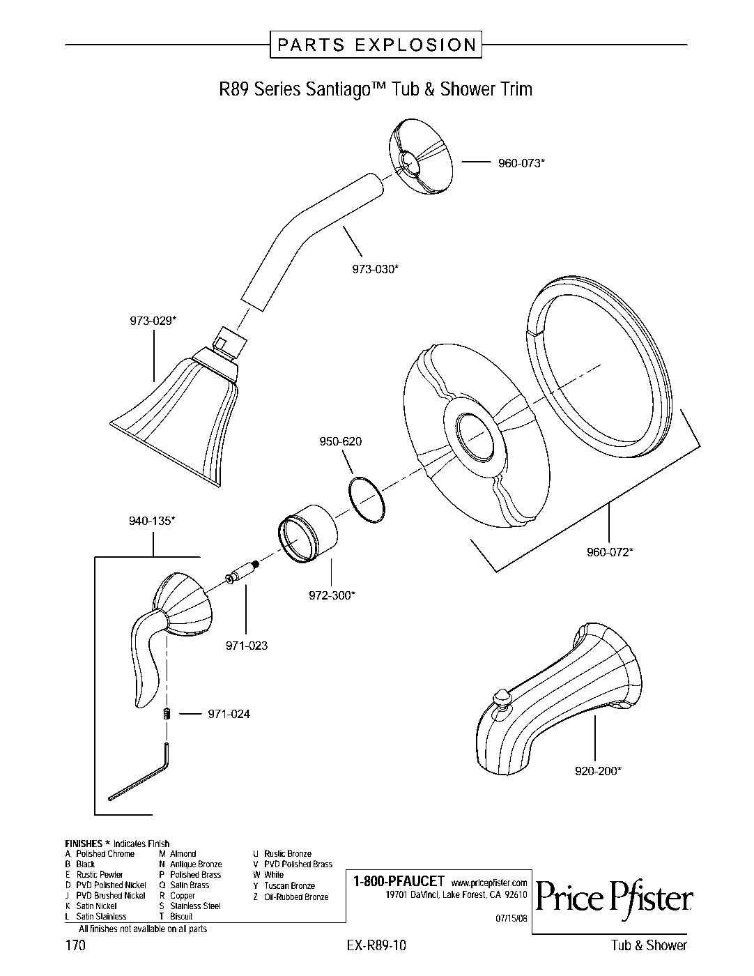 Santiago 1-Handle Tub & Shower Trim Kit parts diagram