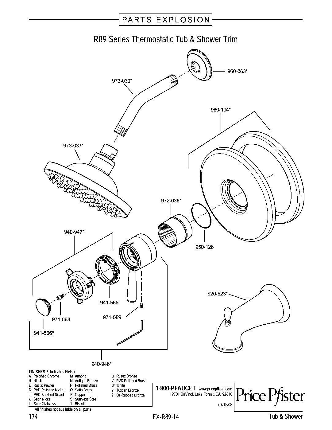 Thermostatic Shower Systems 1-Handle Tub & Shower Trim Kit parts diagram
