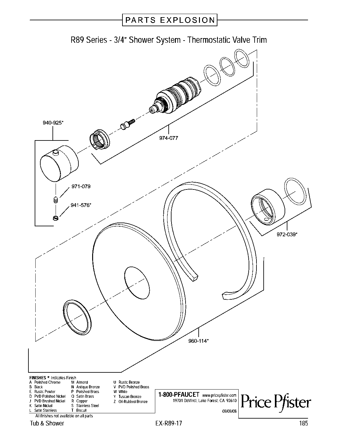 Pfister Valve Only Trim Kit parts diagram
