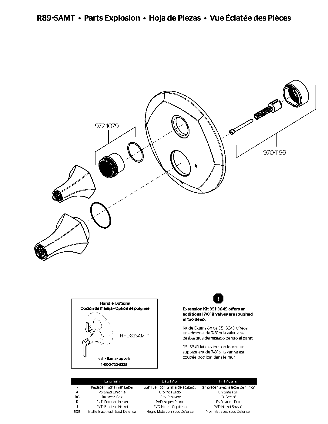 Ametrine Stacked Pressure Balance and Diverter Trim exploded parts diagram