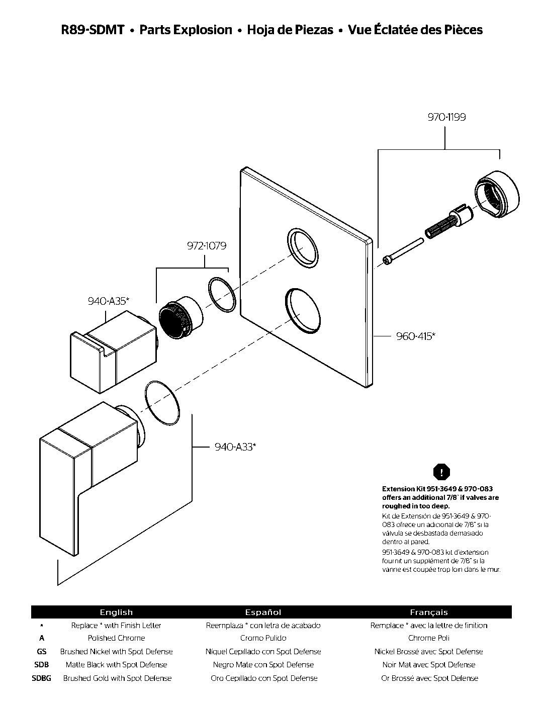 Dumont Stacked Valve Only Trim Kit parts diagram