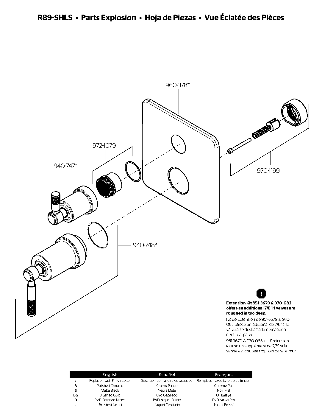 Hillstone Stacked Diverter Trim Kit exploded parts diagram