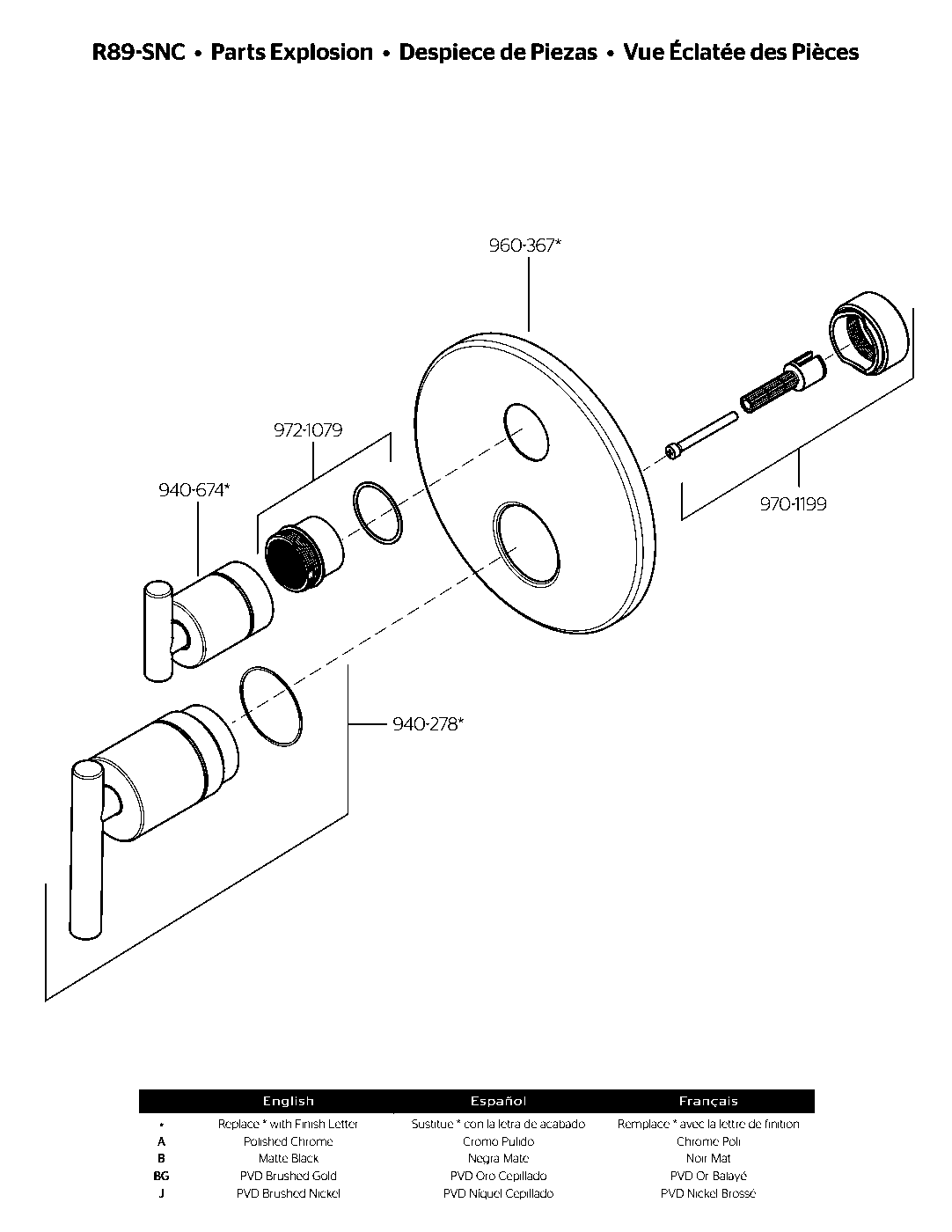 Contempra Stacked Diverter Trim Kit exploded parts diagram