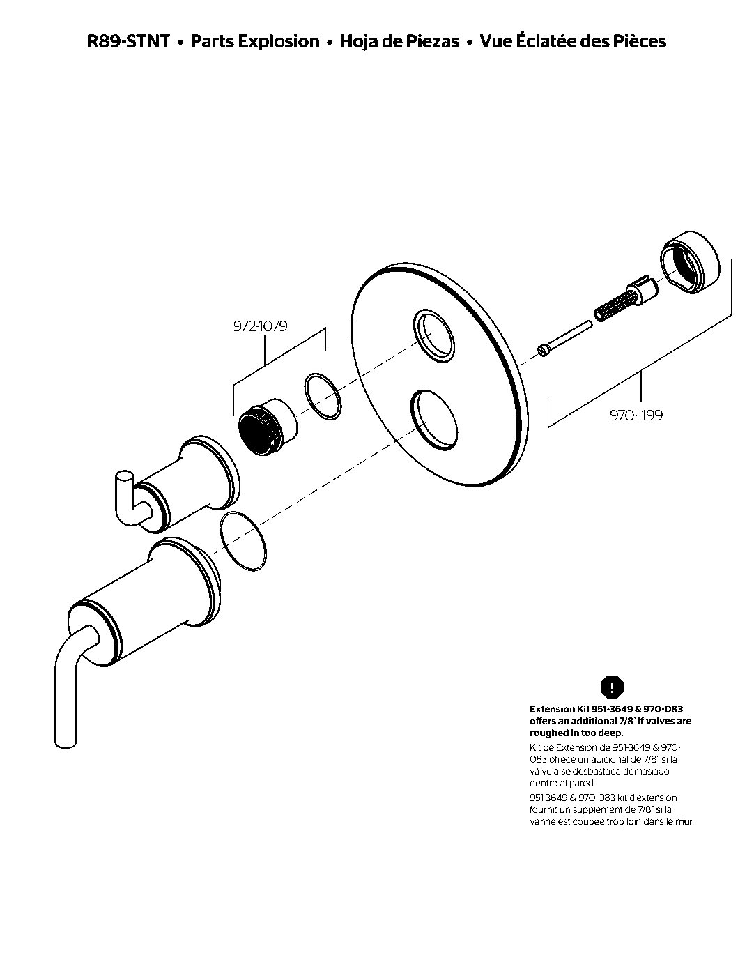 Tenet Stacked Diverter Trim Kit parts diagram
