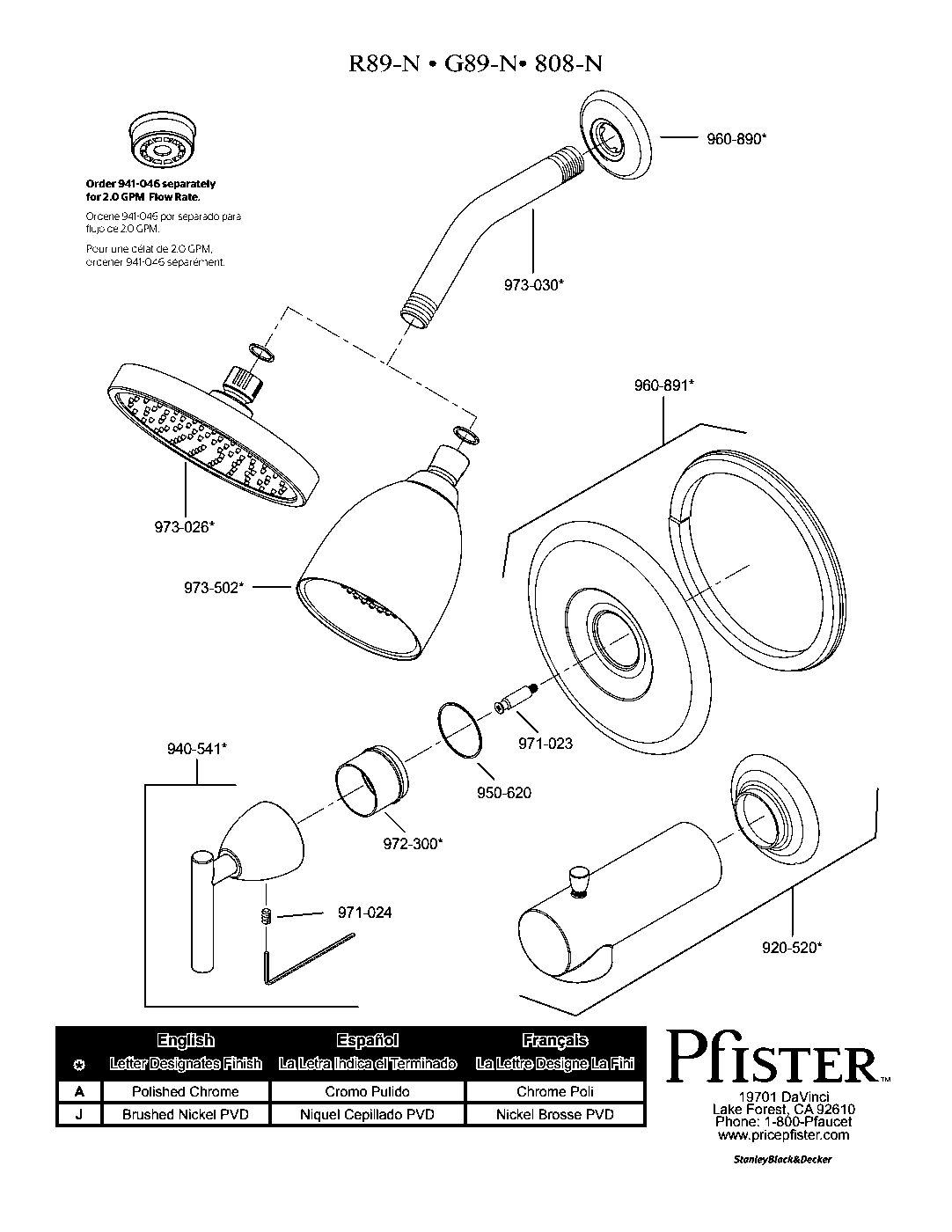 Contempra 1-Handle Tub & Shower Trim Kit parts diagram