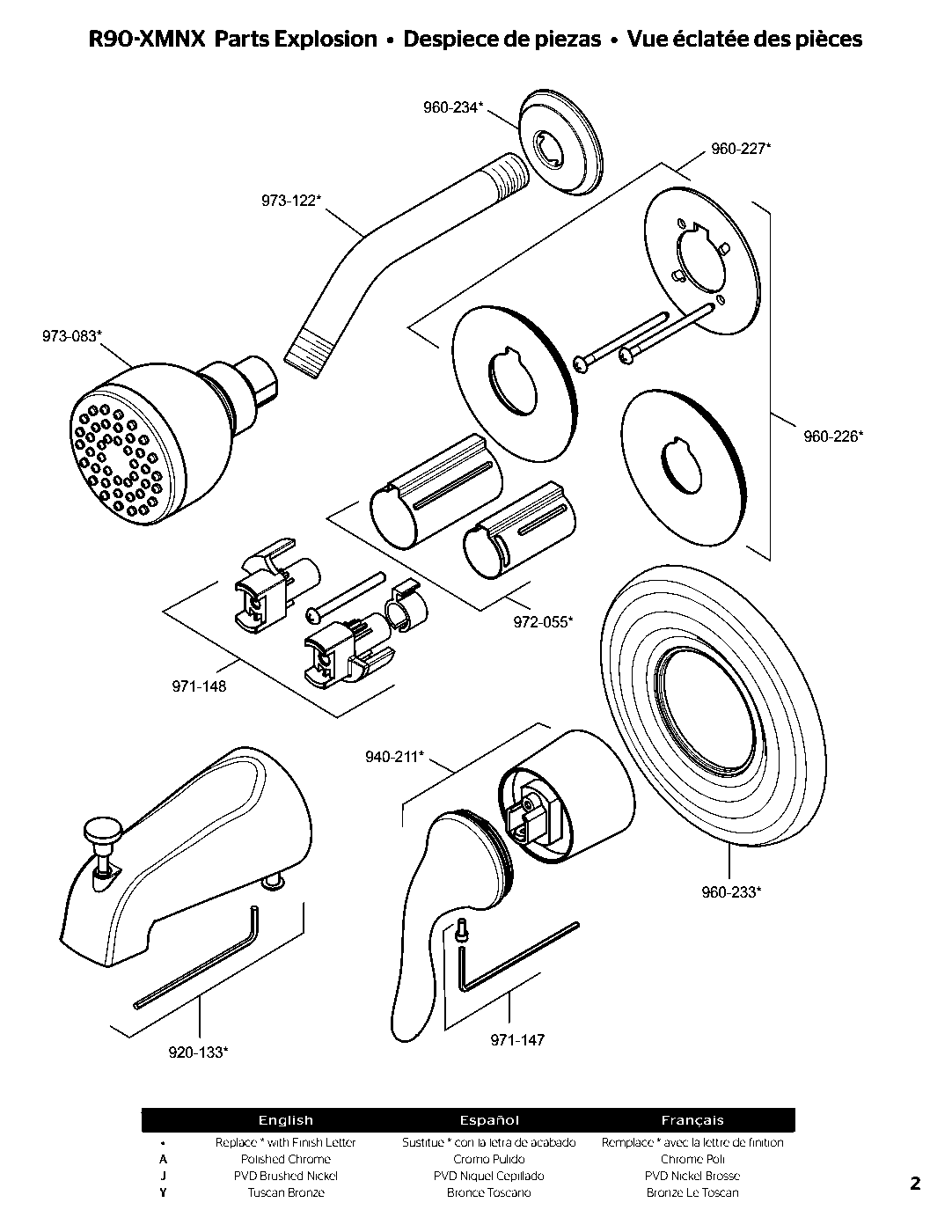 Universal Trim 1-Handle Tub & Shower Trim Kit parts diagram