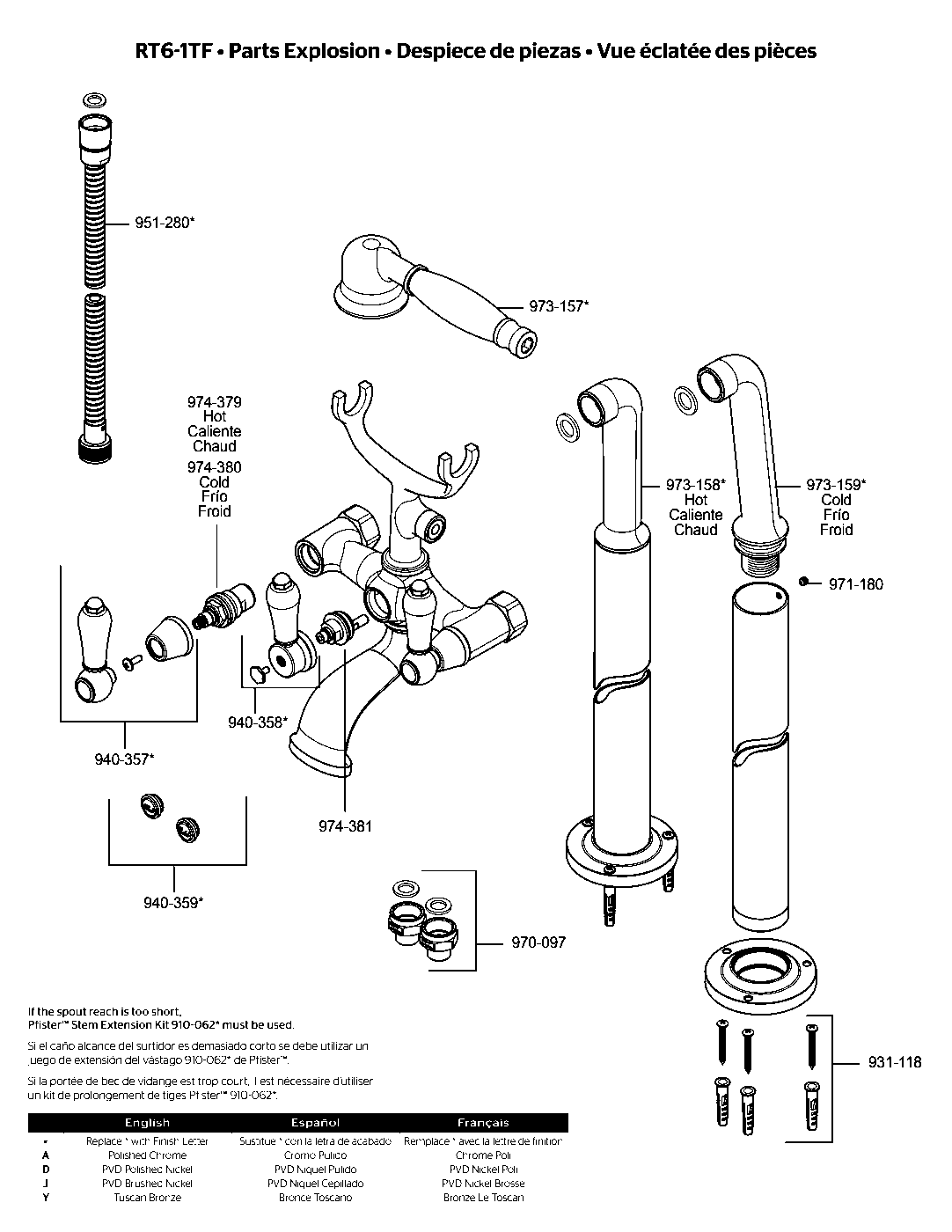 Pfister Free-Standing Tub Filler parts diagram