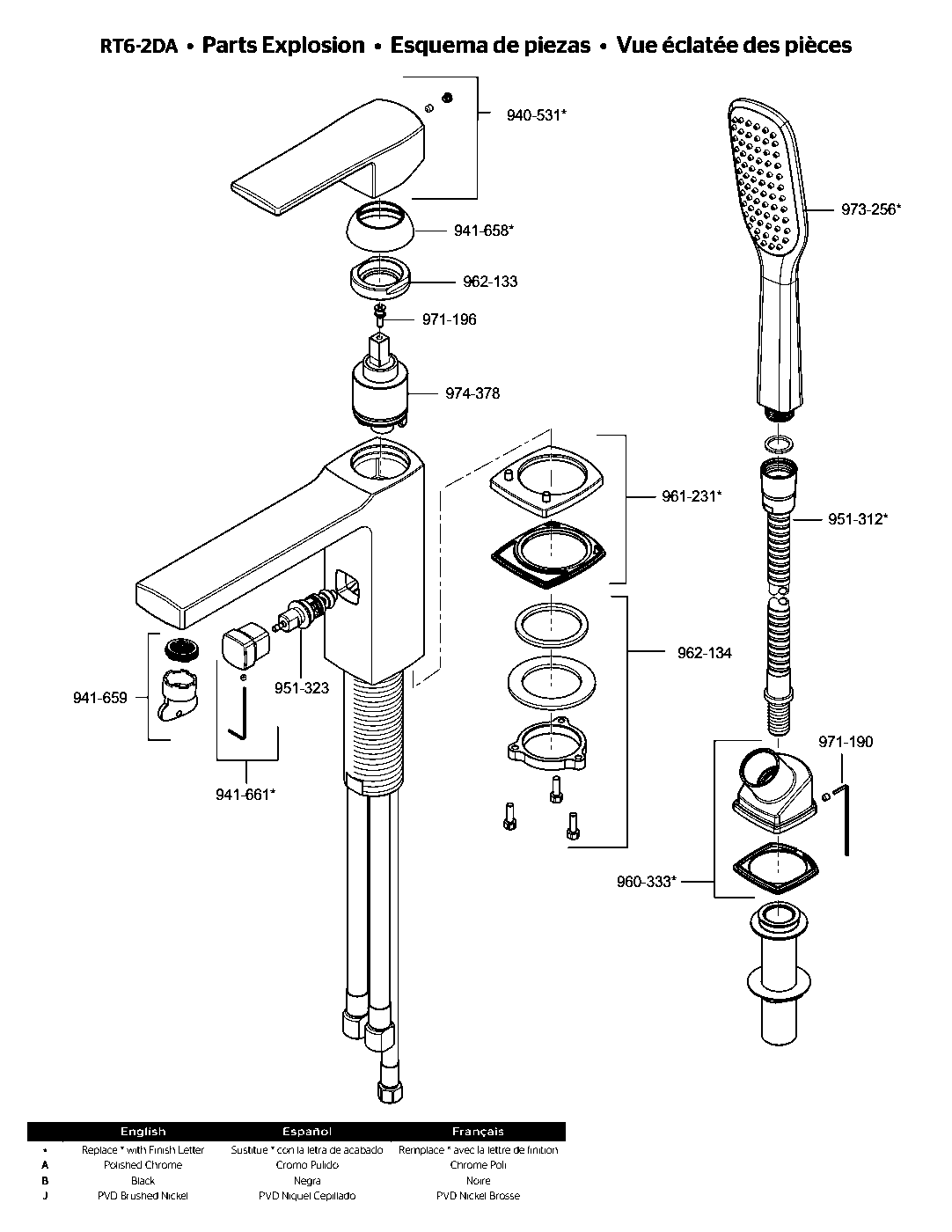Deckard 1-Handle Roman Tub exploded parts diagram