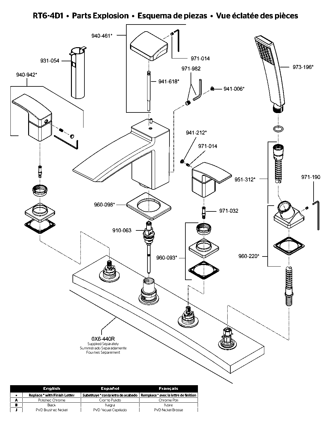 Kenzo 2-Handle Roman Tub Trim Kit parts diagram
