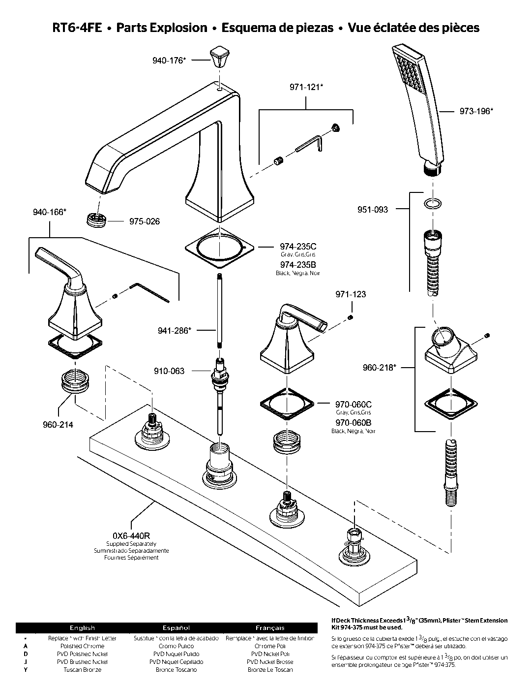 Park Avenue 2-Handle Roman Tub Trim Kit parts diagram