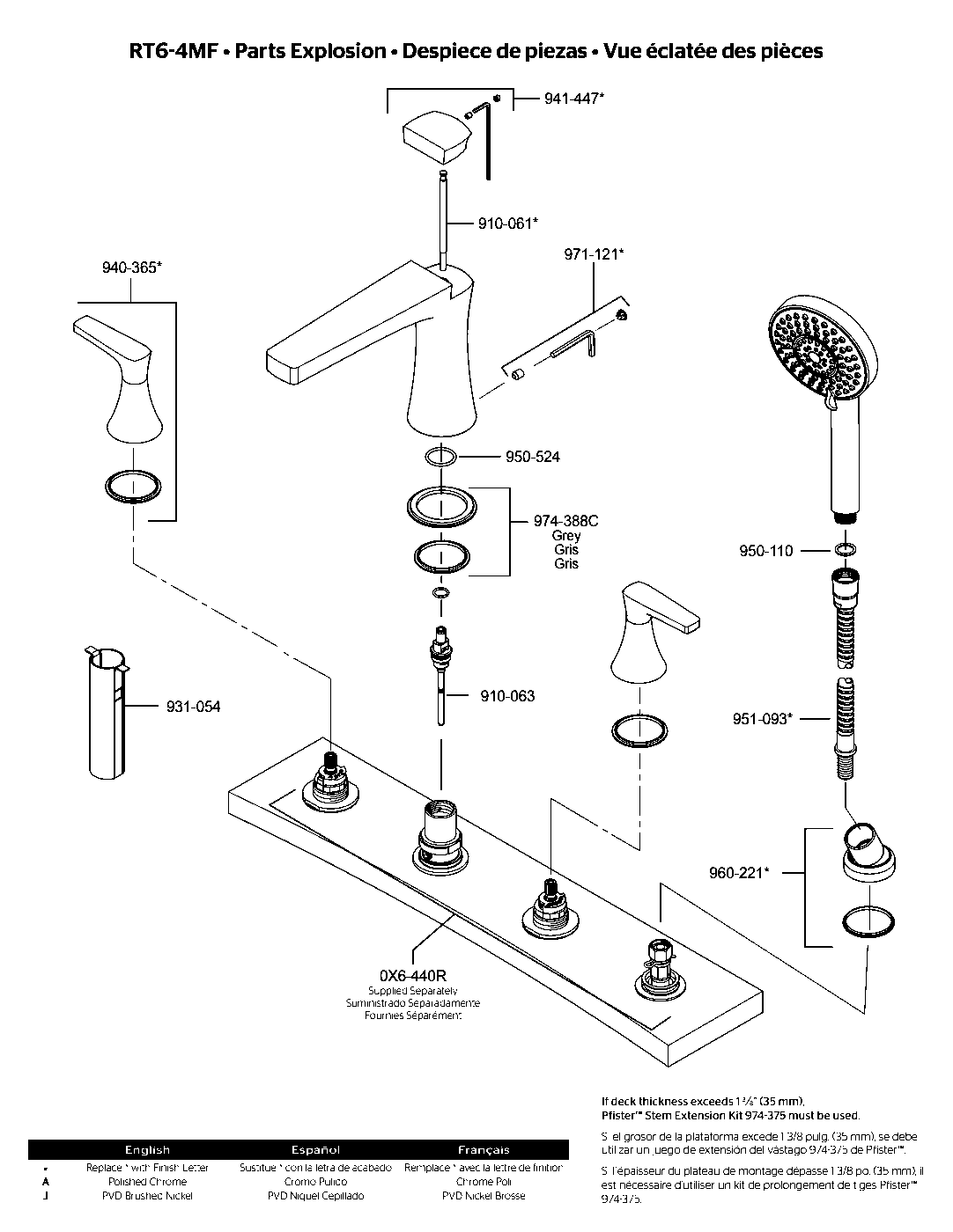Kelen 2-Handle Roman Tub Trim Kit parts diagram