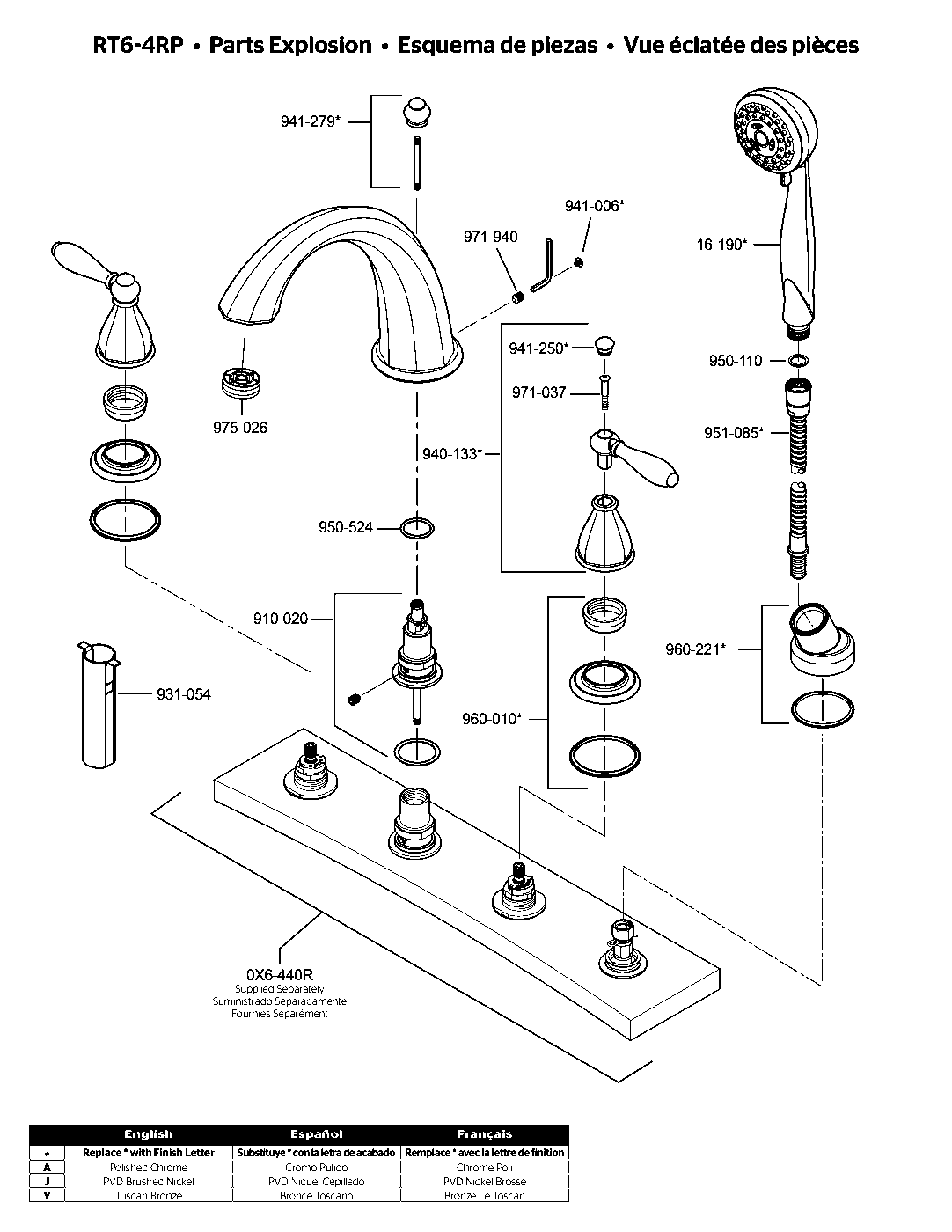 Portola 2-Handle Roman Tub Trim Kit parts diagram