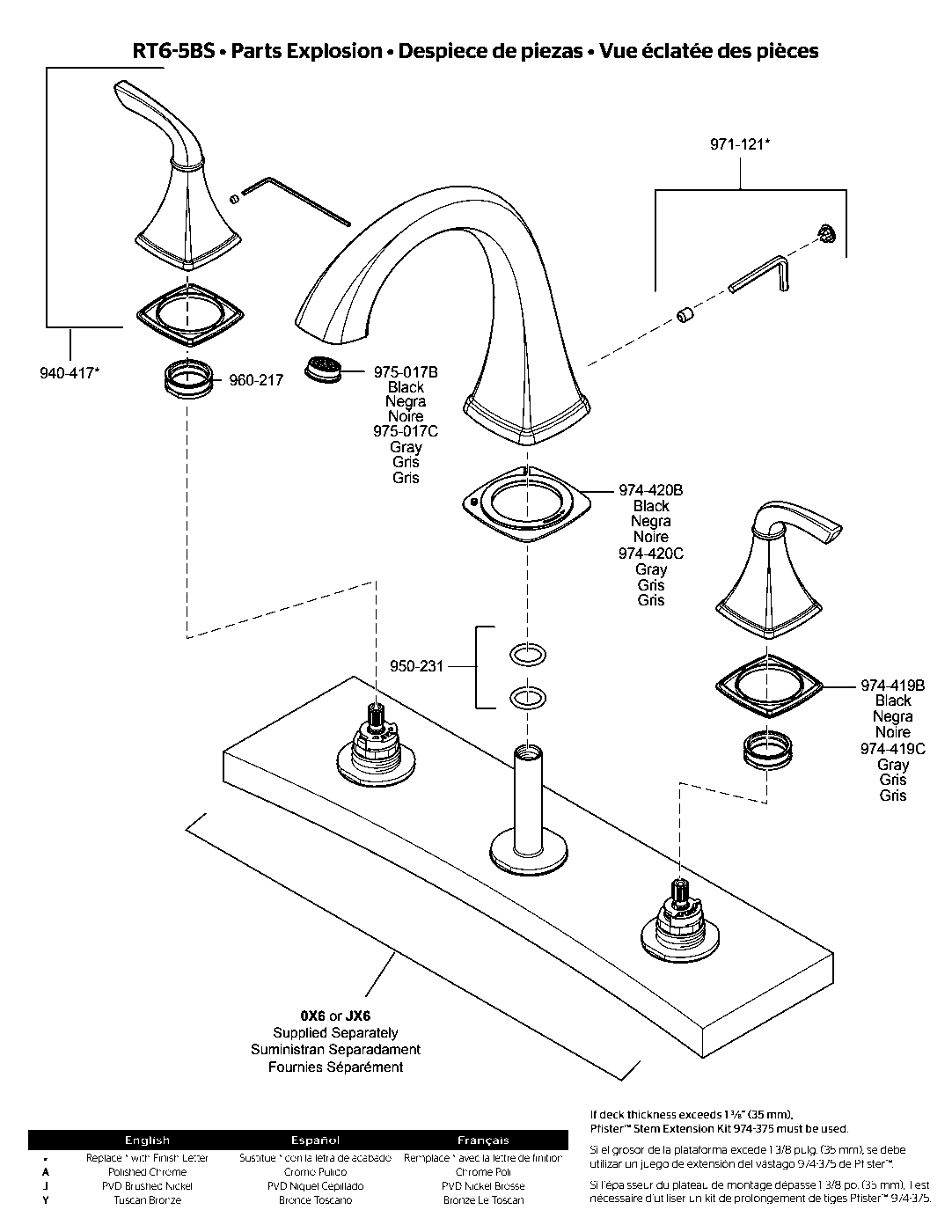 Bronson 2-Handle Roman Tub Trim Kit exploded parts diagram