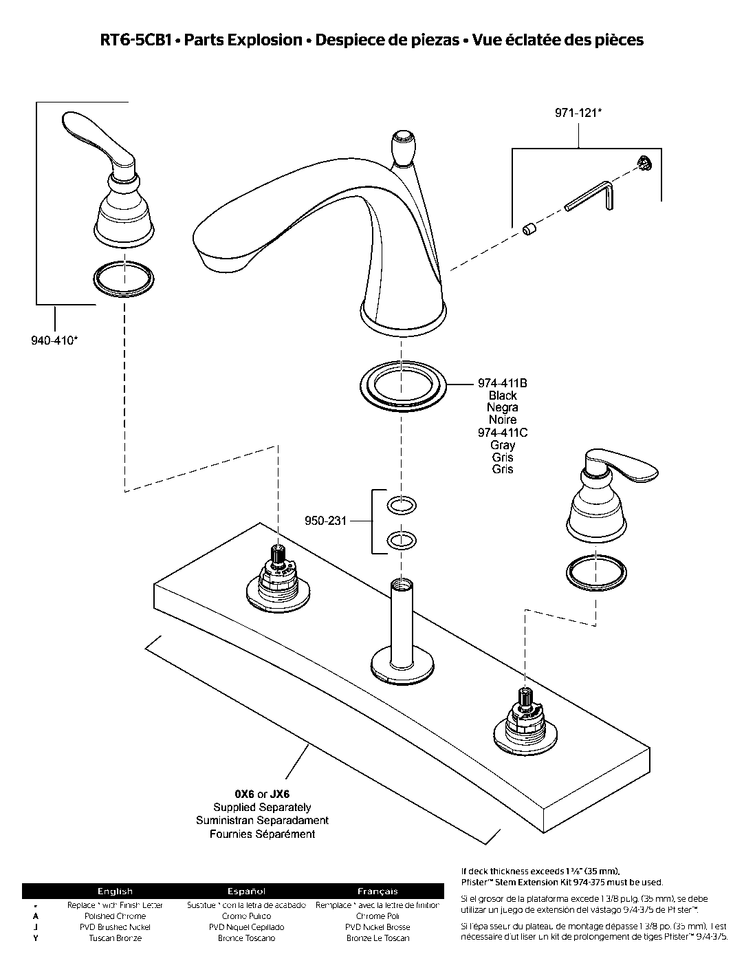 Avalon 2-Handle Roman Tub Trim Kit exploded parts diagram