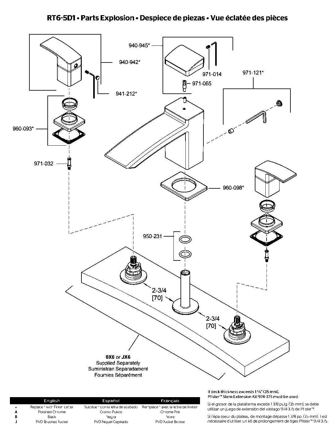 Kenzo 2-Handle Roman Tub Faucet exploded parts diagram