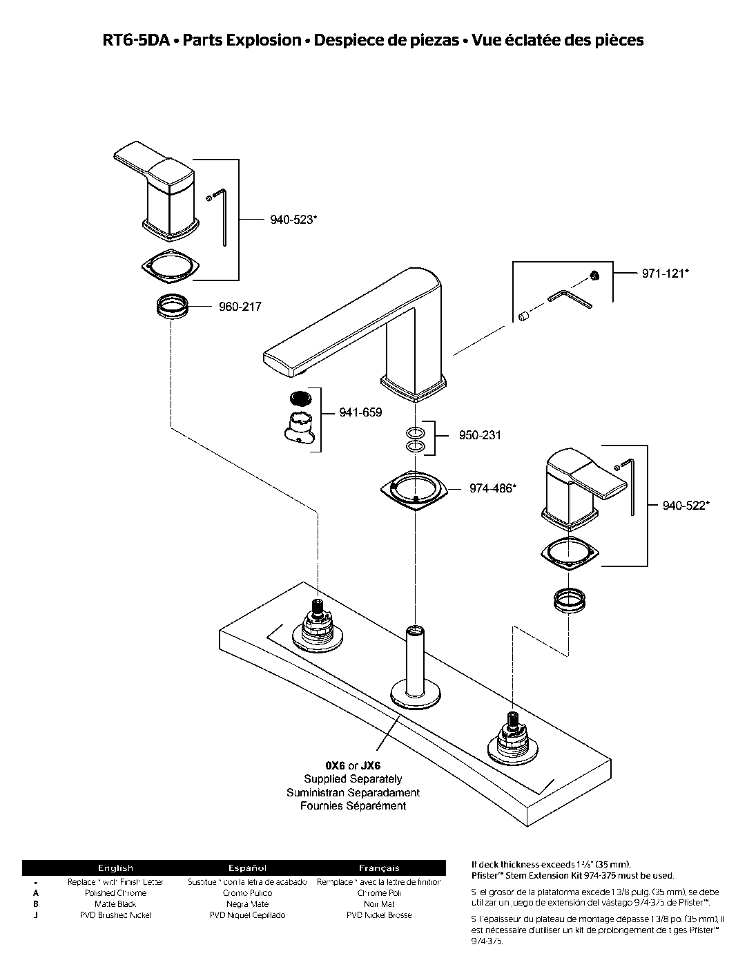 Deckard 2-Handle Roman Tub Trim Kit exploded parts diagram