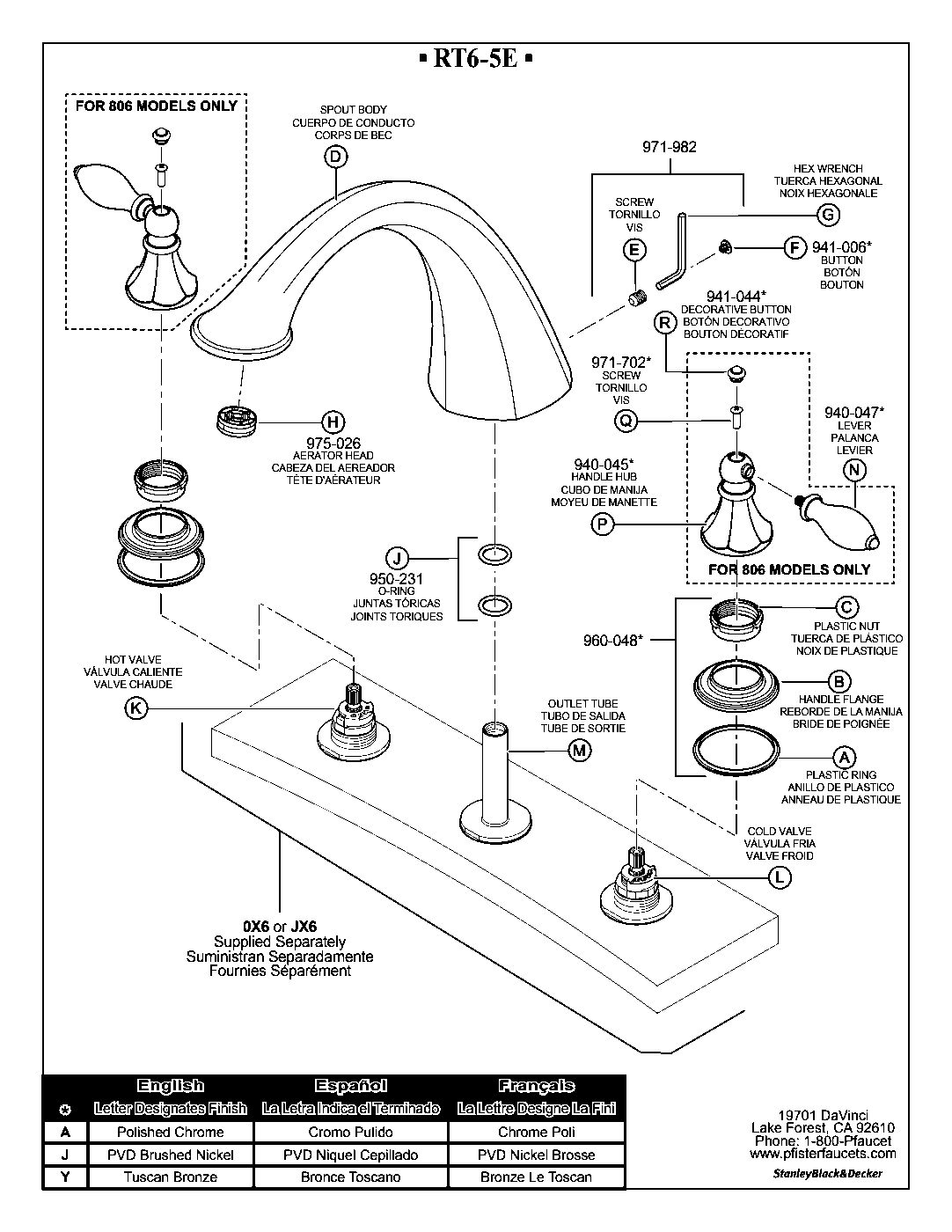 Catalina 2-Handle Roman Tub Trim Kit parts diagram