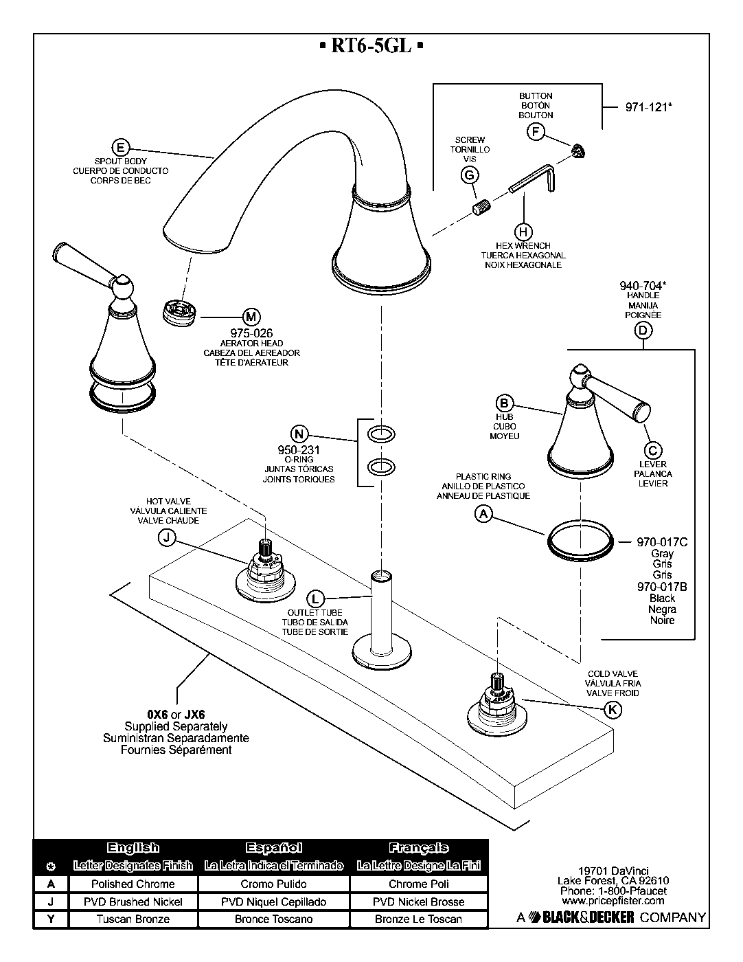 Saxton 2-Handle Roman Tub Trim Kit exploded parts diagram