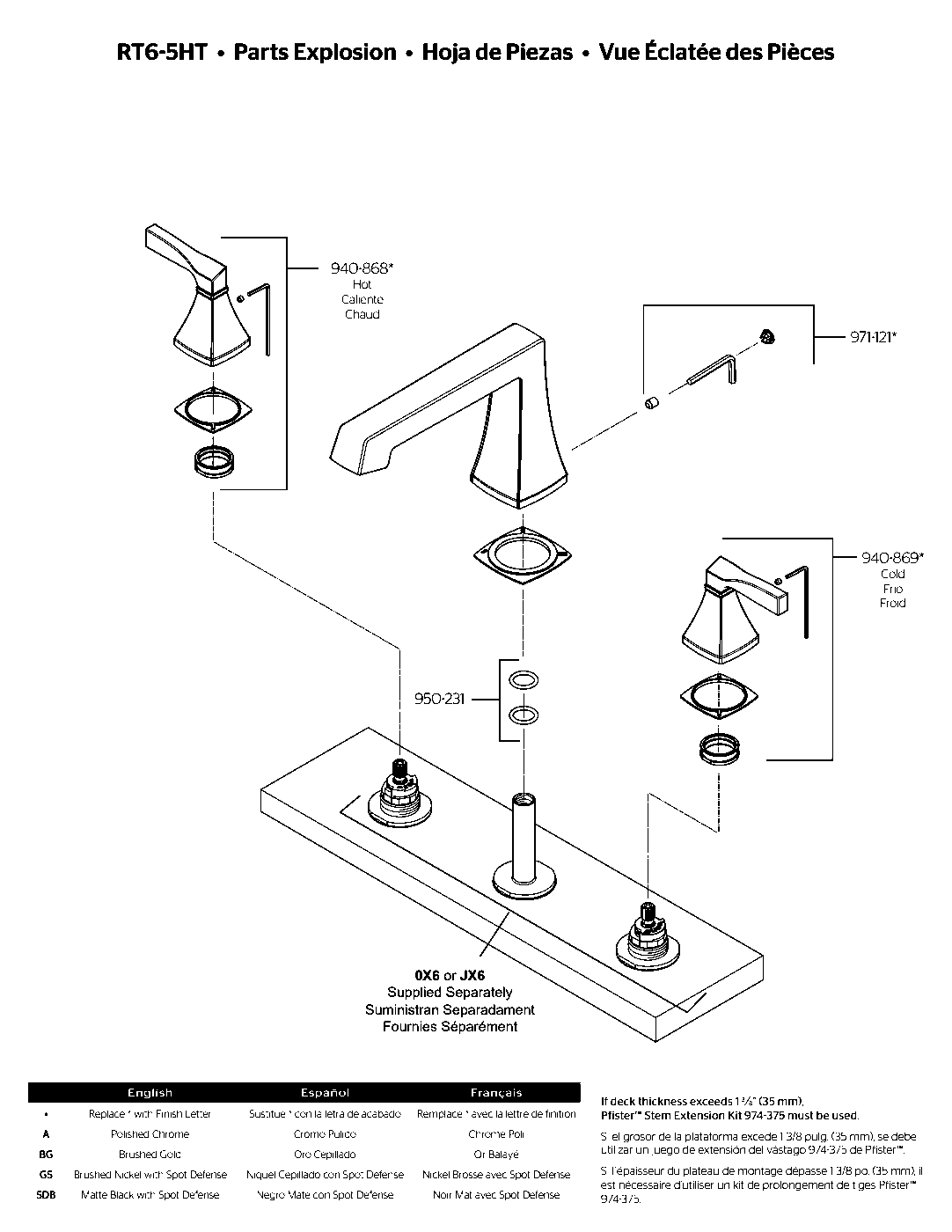 Holliston 2-Handle Roman Tub Trim exploded parts diagram