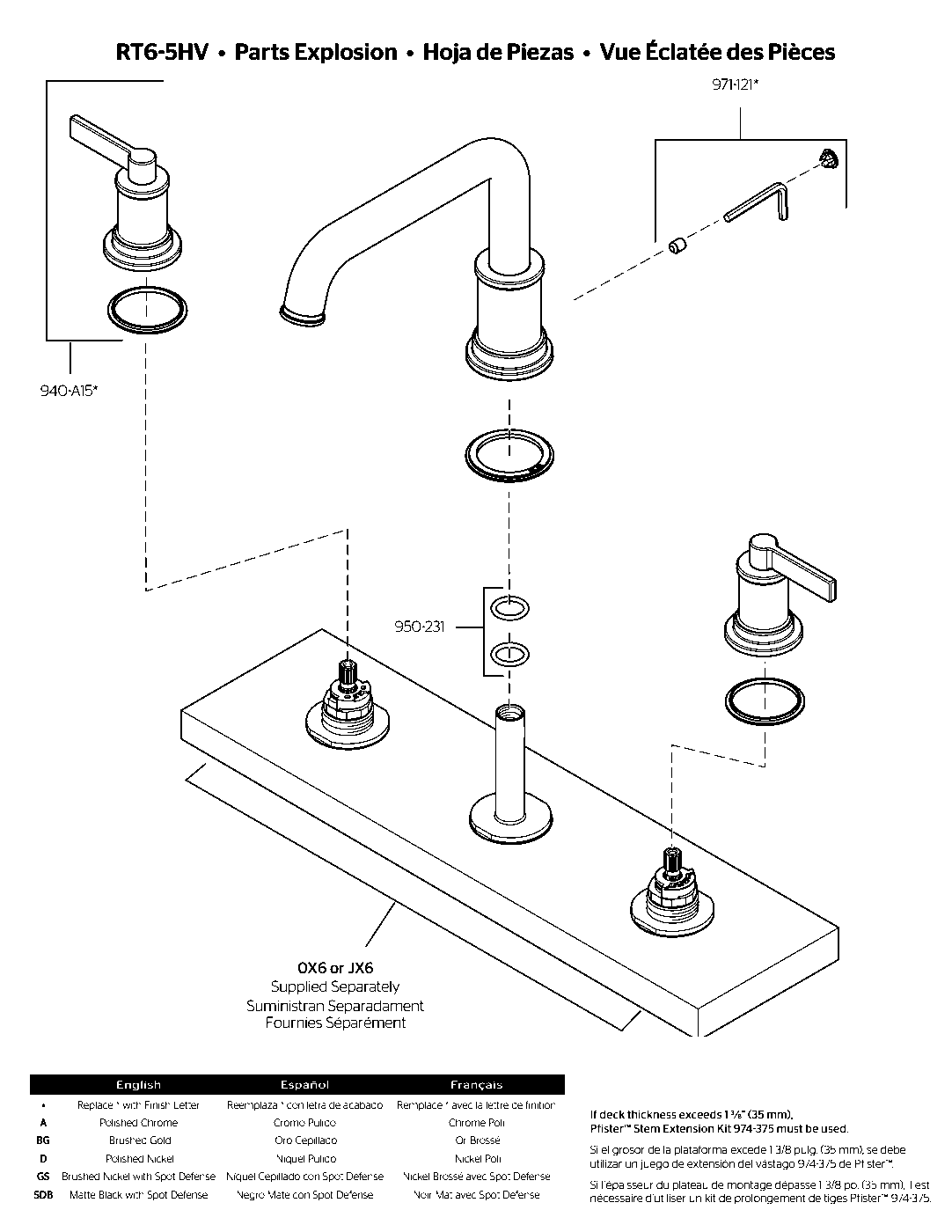 Havenridge 2-Handle Roman Tub Trim parts diagram