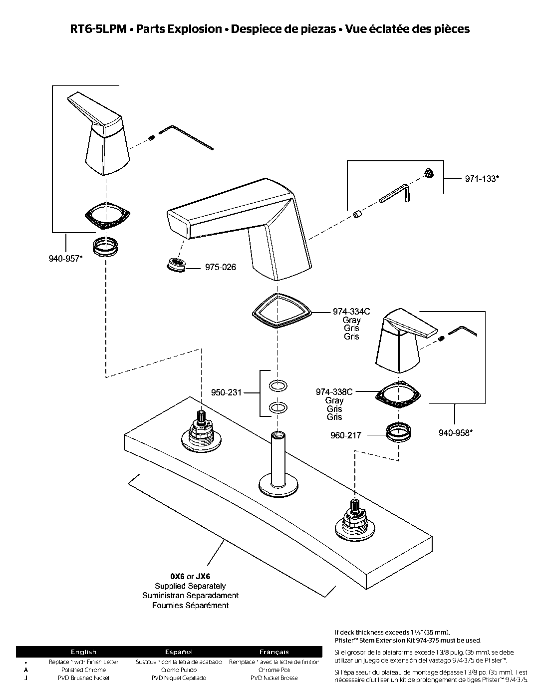 Arkitek 2-Handle Roman Tub Trim Kit exploded parts diagram