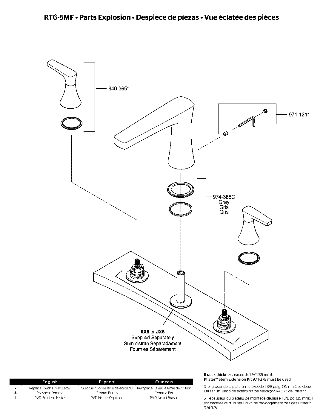 Kelen 2-Handle Roman Tub Trim Kit exploded parts diagram