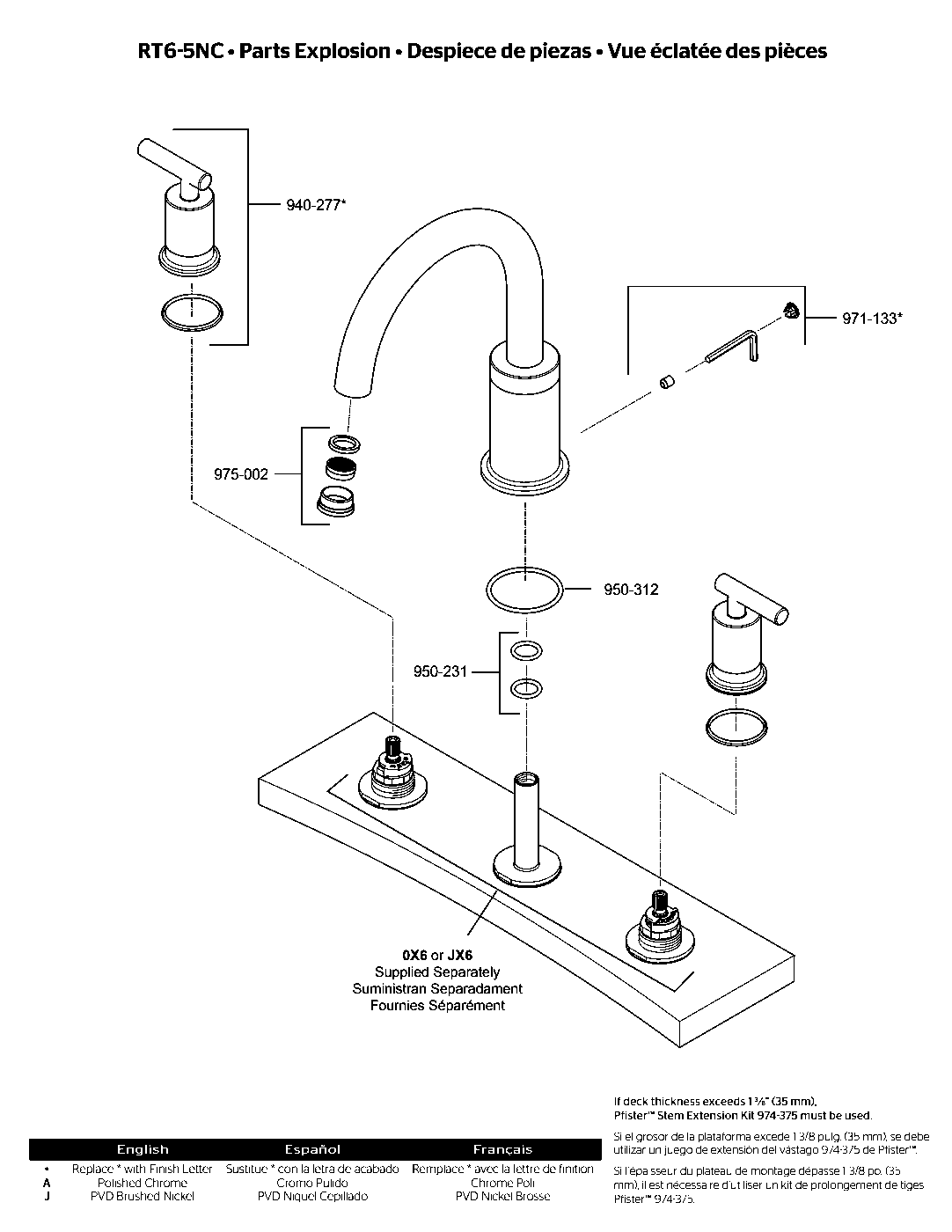 Contempra 2-Handle Roman Tub Trim Kit exploded parts diagram