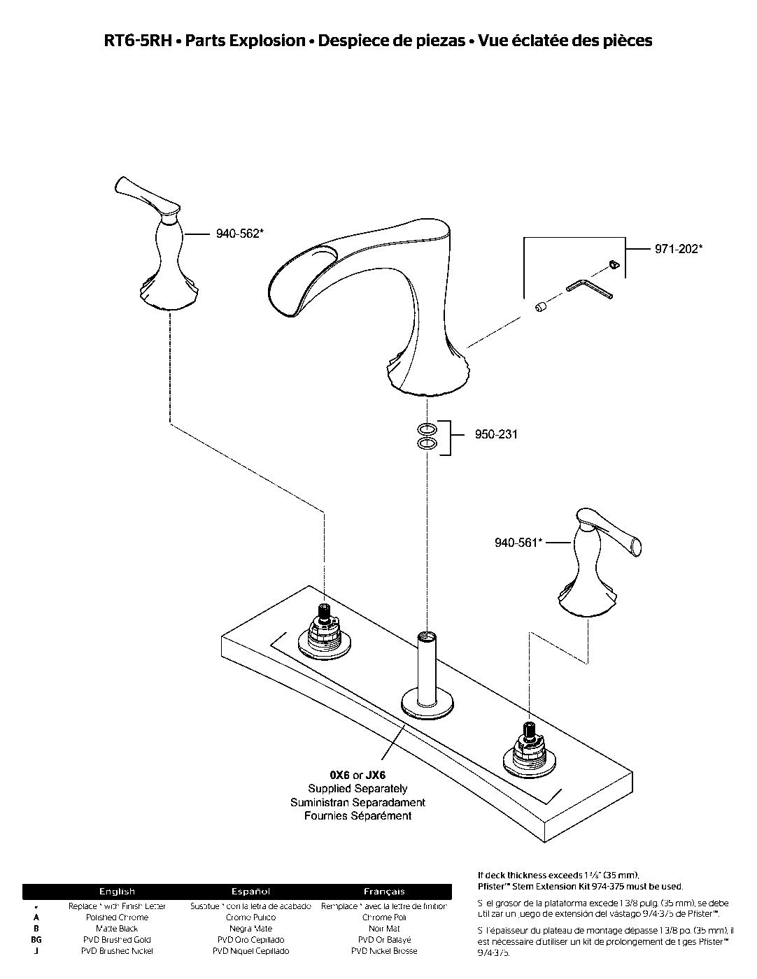 Rhen 2-Handle Roman Tub Trim Kit parts diagram