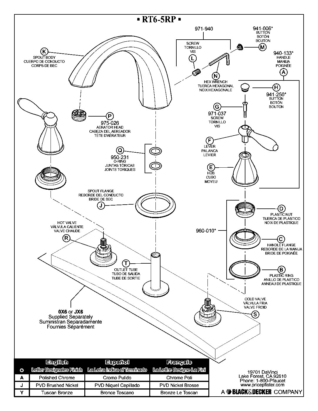 Portola 2-Handle Roman Tub Trim Kit parts diagram